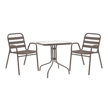 Set masă și scaune de exterior, 3 Piese, Model Watson-Sussie, Maro, 60x60x70 cm