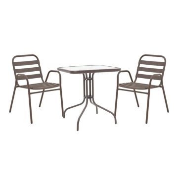 Set masă și scaune de exterior, 3 Piese, Model Watson-Sussie, Maro, 70x70x70 cm
