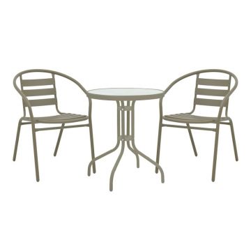 Set masă și scaune de exterior, 3 Piese, Model Watson-Tade, Champagne, D60x70 cm