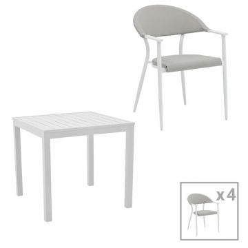 Set masă și scaune de exterior, 5 Piese, Model Kliton-Pino, Alb, 80x80x74 cm
