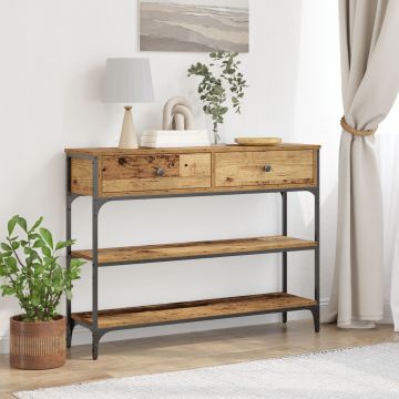 Gossi masa consola, lemn vechi, 100x25x75 cm, lemn prelucrat si otel