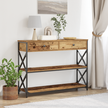 Gossi masa consola, lemn vechi, 100x28x75 cm, lemn prelucrat si otel