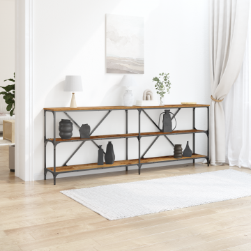 Gossi masa consola, lemn vechi, 200x30x75 cm, lemn prelucrat si otel