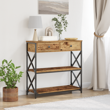 Gossi masa consola, lemn vechi, 75x28x75 cm, lemn prelucrat si otel
