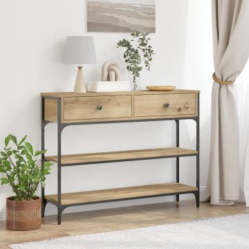 Gossi masa consola, stejar artizanal, 100x25x75 cm, lemn si otel