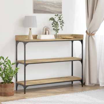 Gossi masa consola, stejar artizanal, 100x30x80 cm, lemn si otel