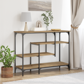 Gossi masa consola, stejar artizanal, 100x35x75 cm, lemn si otel