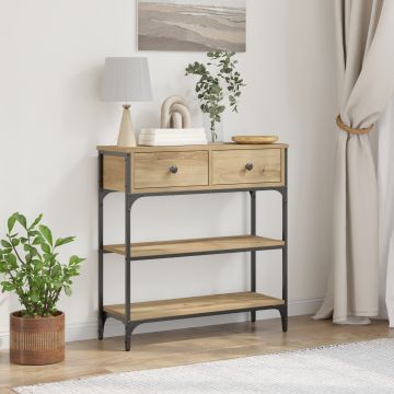 Gossi masa consola, stejar artizanal, 72,5x25x75 cm, lemn si otel