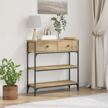 Gossi masa consola, stejar artizanal, 72,5x25x75 cm, lemn si otel