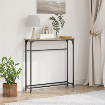 Gossi masa consola, stejar artizanal, 75x19,5x75 cm, lemn si otel