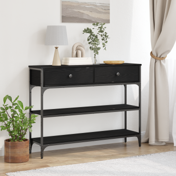 Gossi masa consola, stejar negru, 100x25x75 cm, lemn prelucrat & otel
