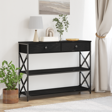 Gossi masa consola, stejar negru, 100x28x75 cm, lemn prelucrat & otel