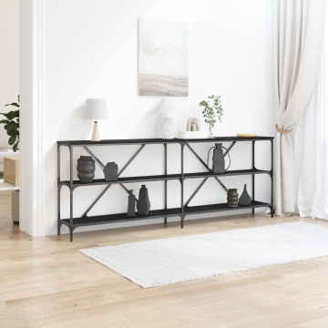 Gossi masa consola, stejar negru, 200x30x75 cm, lemn prelucrat & otel