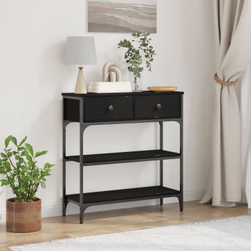 Gossi masa consola, stejar negru, 72,5x25x75 cm lemn prelucrat & otel