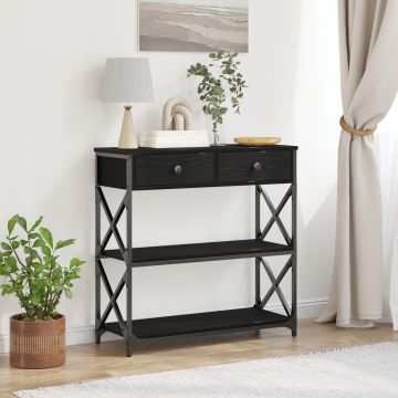 Gossi masa consola, stejar negru, 75x28x75 cm, lemn prelucrat & otel