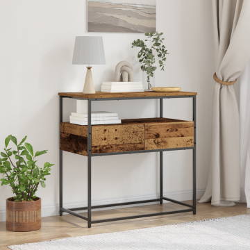 Gossi masuta consola, lemn vechi, 75x40x75 cm, lemn prelucrat si otel