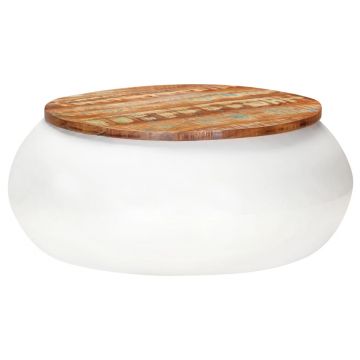 Gossi masuta de cafea, alb, 68x68x30 cm, lemn masiv reciclat