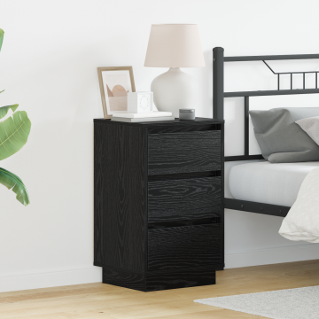 Gossi noptiera cu led stejar negru 39x34.5x65 cm lemn prelucrat