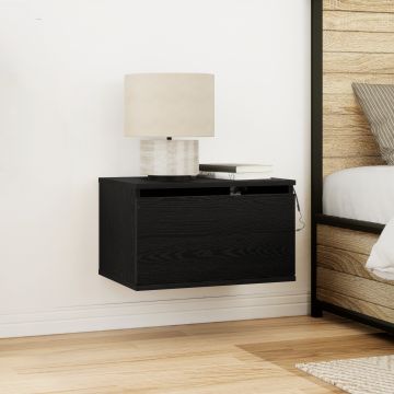 Gossi noptiera cu led-uri, de perete, stejar negru, 50x36x30 cm