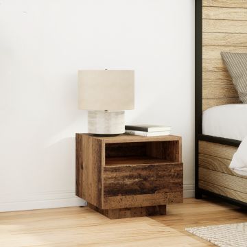 Gossi noptiera cu led-uri, lemn vechi, 40x39x37 cm