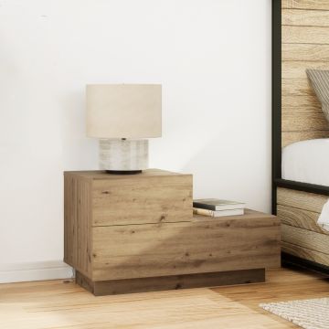 Gossi noptiera cu led-uri, stejar artizanal, 100x36x49 cm