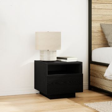 Gossi noptiera cu led-uri, stejar negru, 40x39x37 cm