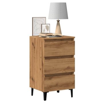 Gossi noptiera cu picioare metalice, stejar artizanal, 40x35x69 cm