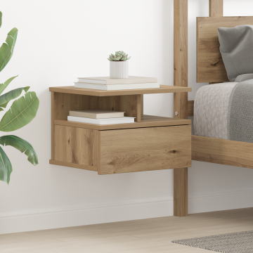 Gossi noptiera flotanta stejar artizanal 40x31x27 cm lemn prelucrat