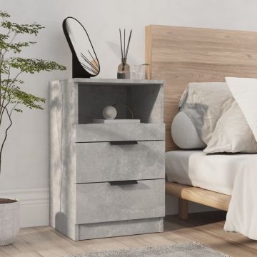 Gossi noptiera, gri beton, lemn prelucrat