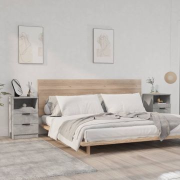 Gossi noptiere, 2 buc., gri beton, lemn prelucrat