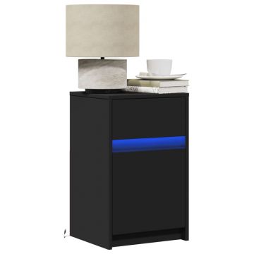 Gossi noptiere cu lumini led, 2 buc., negru, lemn prelucrat Gossi noptiere cu lumini led, 2 buc., negru, lemn prelucrat