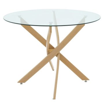 Masa Antoro sticla si picioare metal nuanta naturala 100x100x75 cm