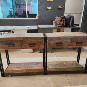 Masa de consola Gossi cu sertare 160x33x75 cm din lemn recuperat solid