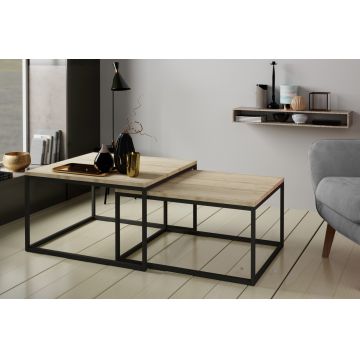 Masuta de cafea ELTAP, Clar, 75x75x42 cm/65x65x36 cm, metal/PAL, natural/negru