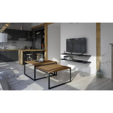 Masuta de cafea ELTAP, Nevio, 69x69x39 cm/ 60x60x34 cm, otel/PAL, negru/maro