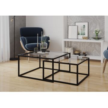 Masuta de cafea ELTAP, Stolik Cloue, 140x65/75x35/41 cm, metal/sticla, negru/transparent