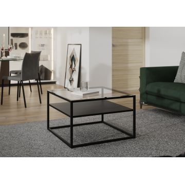 Masuta de cafea ELTAP, Stolik Linze, 75x75x45 cm, metal/sticla, negru/transparent