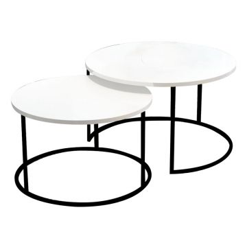 Masute de cafea Solme pakoworld set 2buc melaminat alb-metal negru
