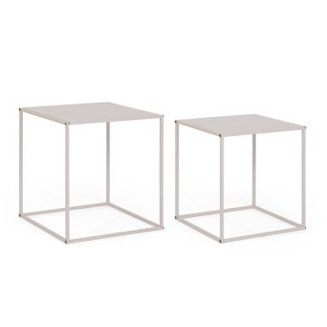 Set 2 masute de cafea Alrik, Bizzotto, 34x34x37 cm/38x38x41 cm, otel, bej