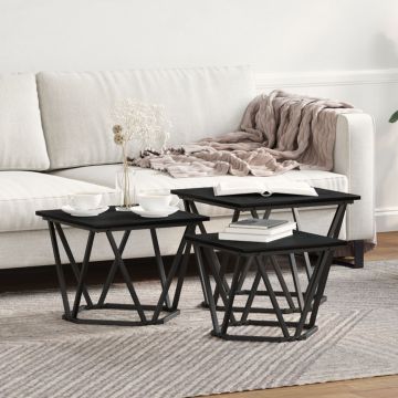 Set de 3 masute de cafea Gossi din lemn de stejar negru