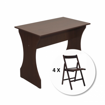 Set Masa ADRIA cu 4 scaune pliante BASIC, wenge + piele ecologica wenge, 95x60x78 cm