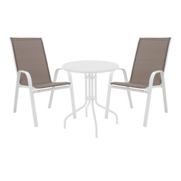 Set masă și scaune de exterior, 3 Piese, Model , Alb/Maro