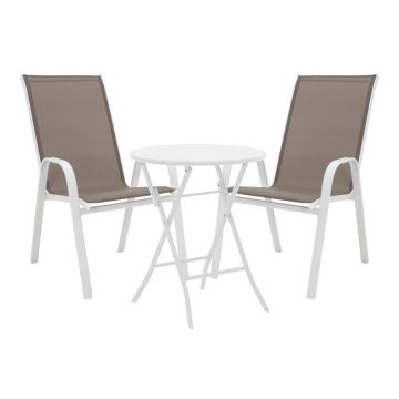 Set masă și scaune de exterior, 3 Piese, Model Albero-Calan, Alb, D60x70 cm