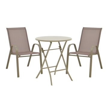 Set masă și scaune de exterior, 3 Piese, Model Albero-Calan, Champagne, D60x70 cm
