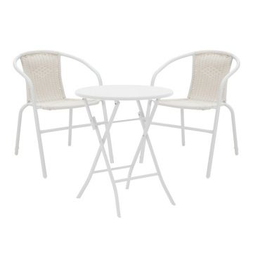 Set masă și scaune de exterior, 3 Piese, Model Albero-Obbi, Alb, D60x70 cm
