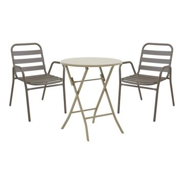 Set masă și scaune de exterior, 3 Piese, Model Albero-Sussie, Champagne, D60x70 cm