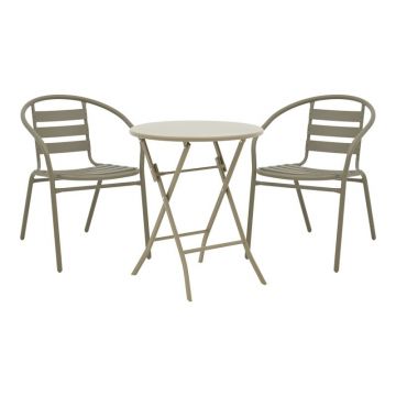 Set masă și scaune de exterior, 3 Piese, Model Albero-Tade, Champagne, D60x70 cm
