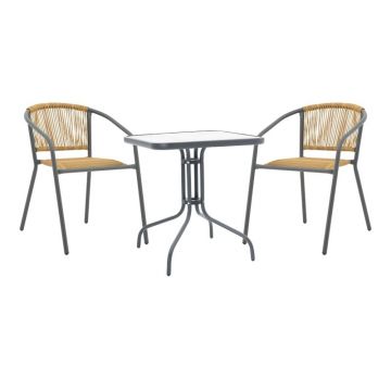 Set masă și scaune de exterior, 3 Piese, Model Watson-Lindaria, Antracit/Natural, 70x70x70 cm