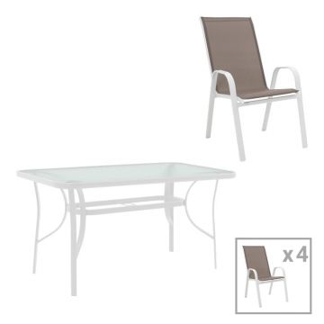 Set masă și scaune de exterior, 5 Piese, Model Calan-Ensure, Alb, 120x70x70 cm Set masă și scaune de exterior, 5 Piese, Model Calan-Ensure, Alb, 120x70x70 cm