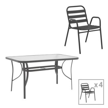 Set masă și scaune de exterior, 5 Piese, Model Ensure-Sussie, Gri închis, 120x70x70 cm